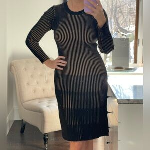 Nanette Lepore Black and Brown Striped Long Sleeve Dress size M